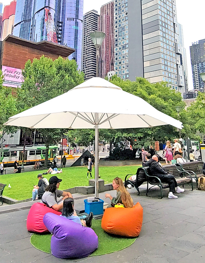 Chilling on bean bags in Melbourne, Australia