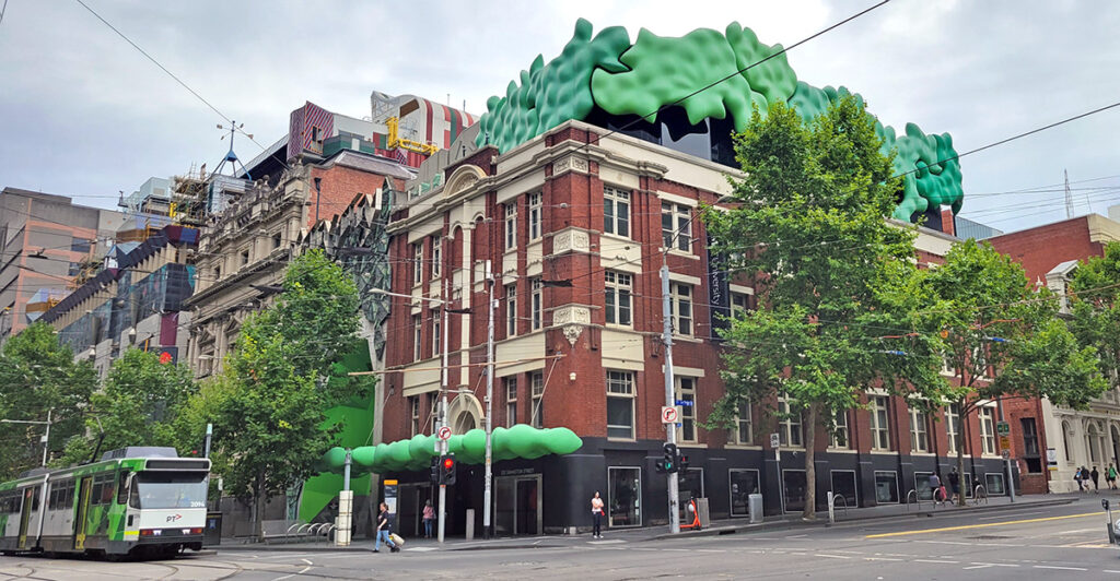 RMIT building with a green glob