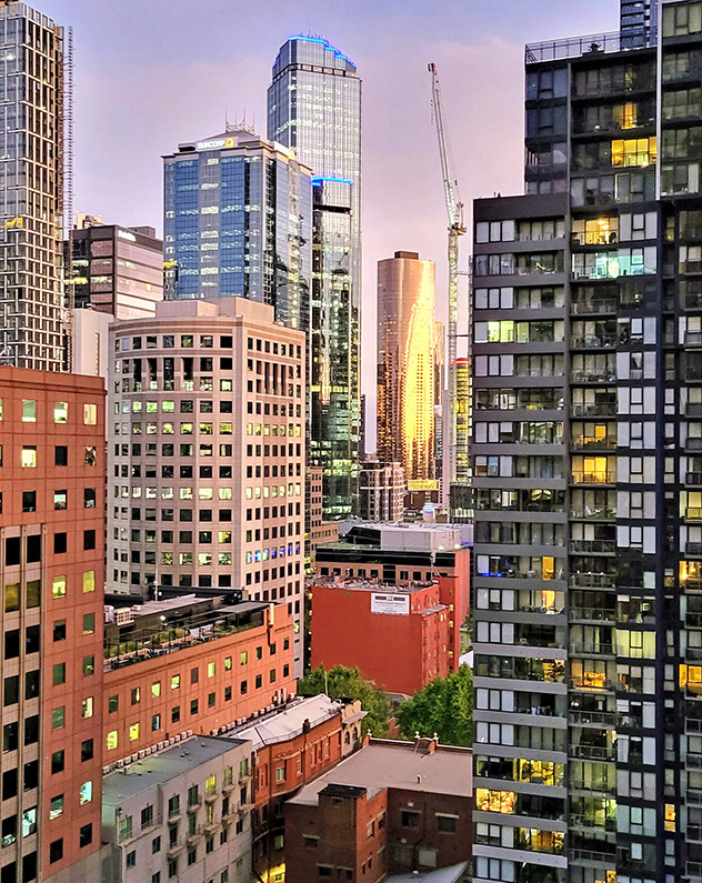 Sunset View from the Meridian Apartments in Melbourne, Australia