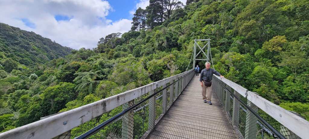Walk across dam at Zealandia, Wellington, New Zealand