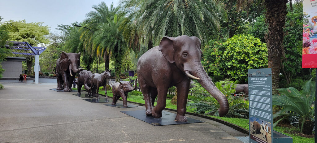 Elephant sculptures which are part of the longest sculpture in the world. Marina Bay, Singapore.