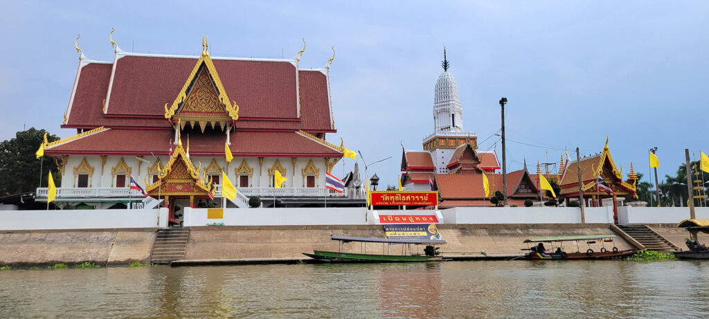 Temples along a canal in Ayutthaya, Thailand