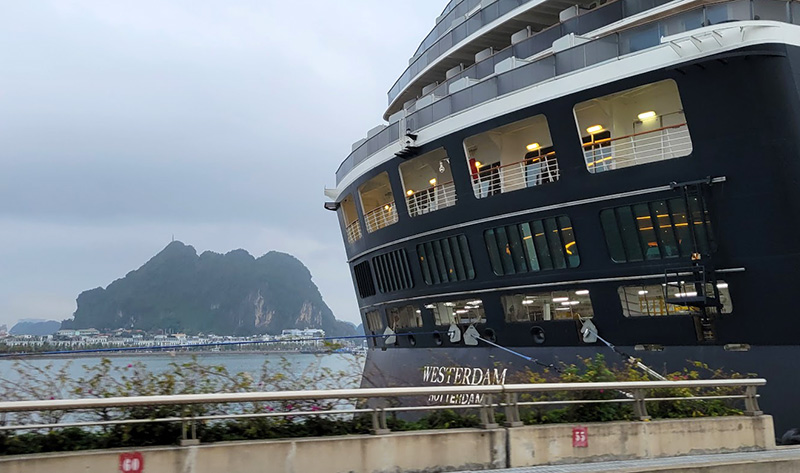 The back of the m.s. Westerdam in Ha Long Bay, Vietnam