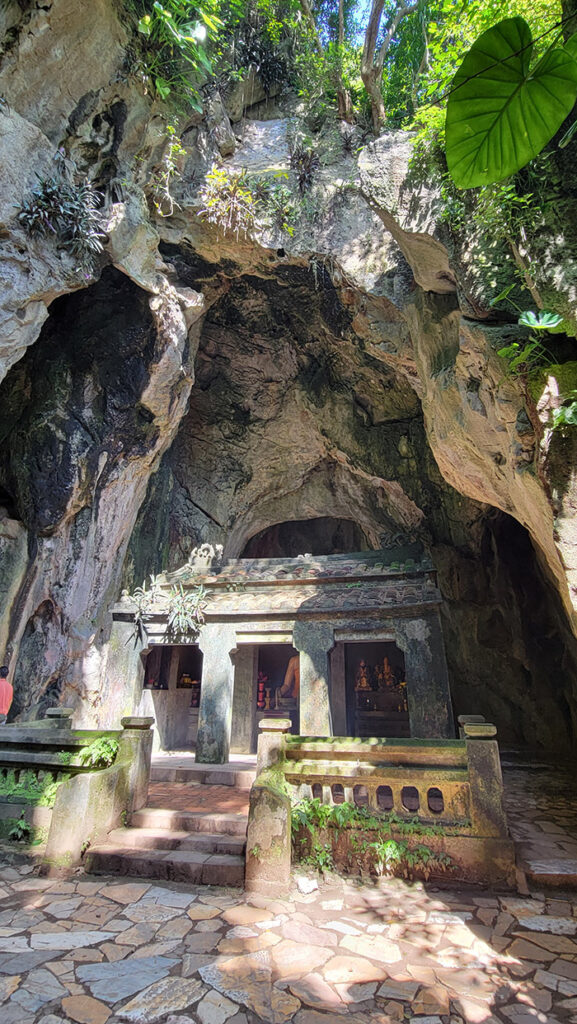 An old shrine carved into Thuy Son Mountain, Vietnam