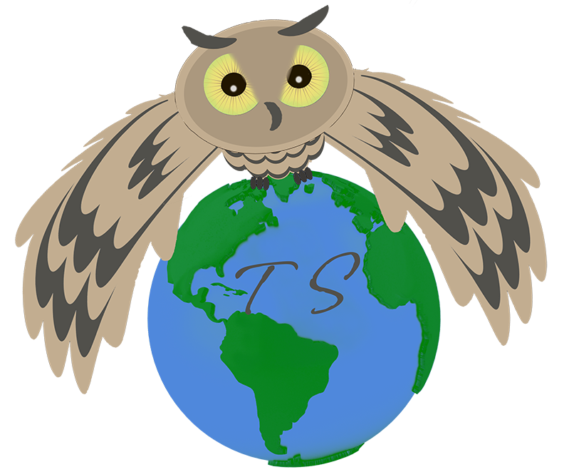 travel sage logo - owl flying with a globe in its talons.