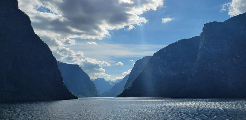 Sognefjord, Norway as the sun is going down.