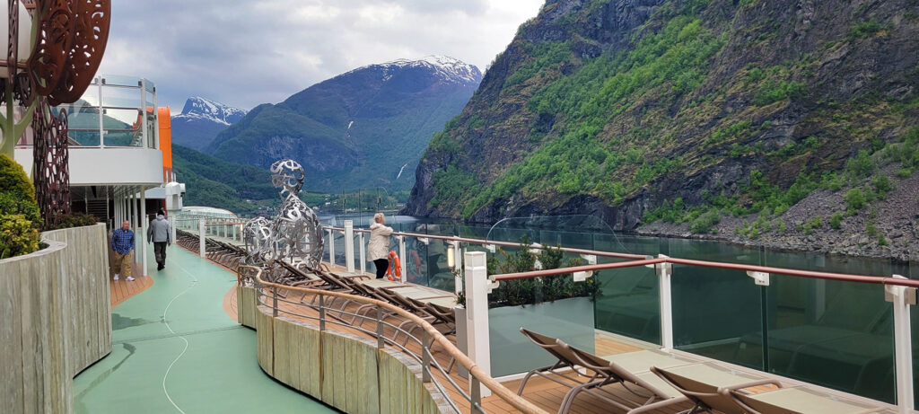 The deck of the Celebrity Apex as it sails through Sognefjord in Norway
