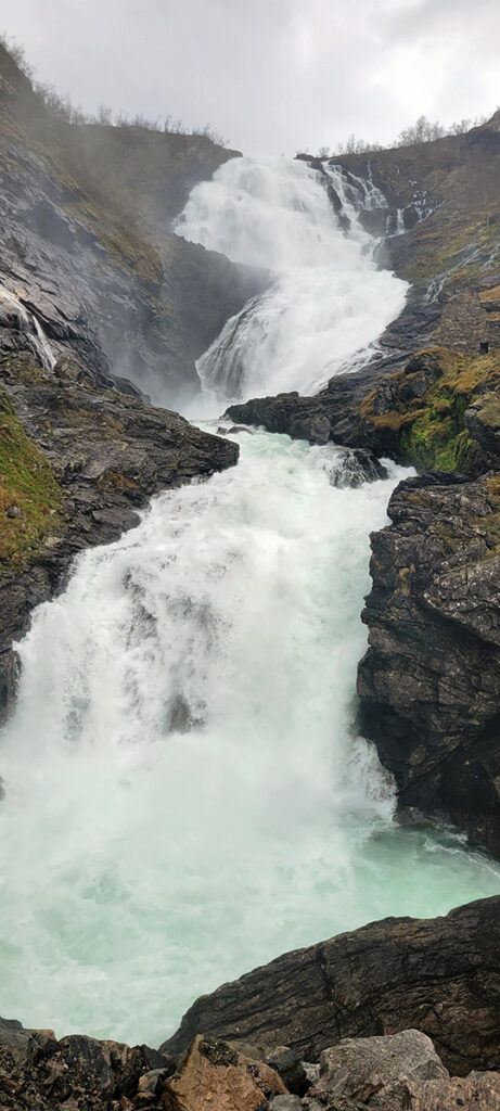 Waterfall along the scenic railway in Flåm