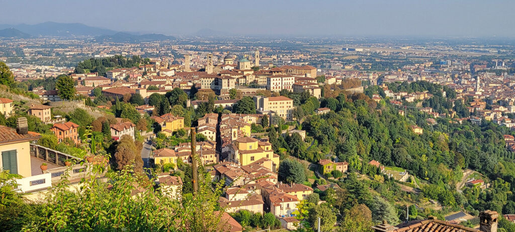 sweeping views of Bergamo in late afternoon light