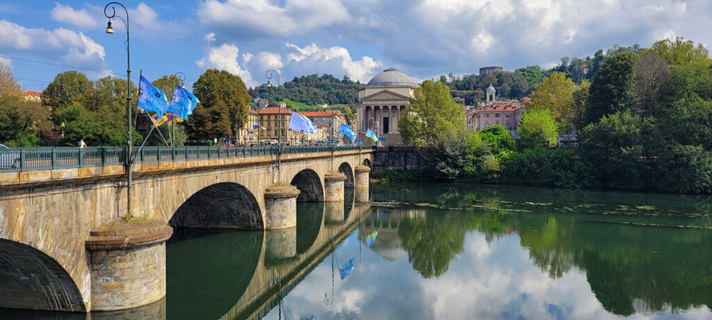 A bridge over the river Po in Milan, Italy