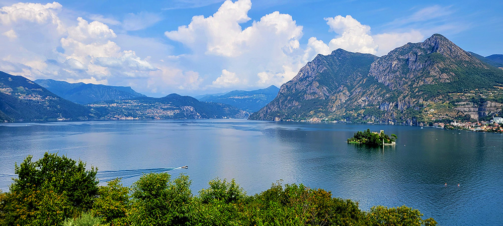 View of lake iseo with mountains in the background